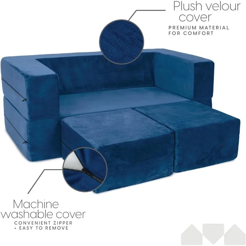 Sofá Modular para niños, mueble para sala de juegos, dormitorio, azul marino, con almohada adicional