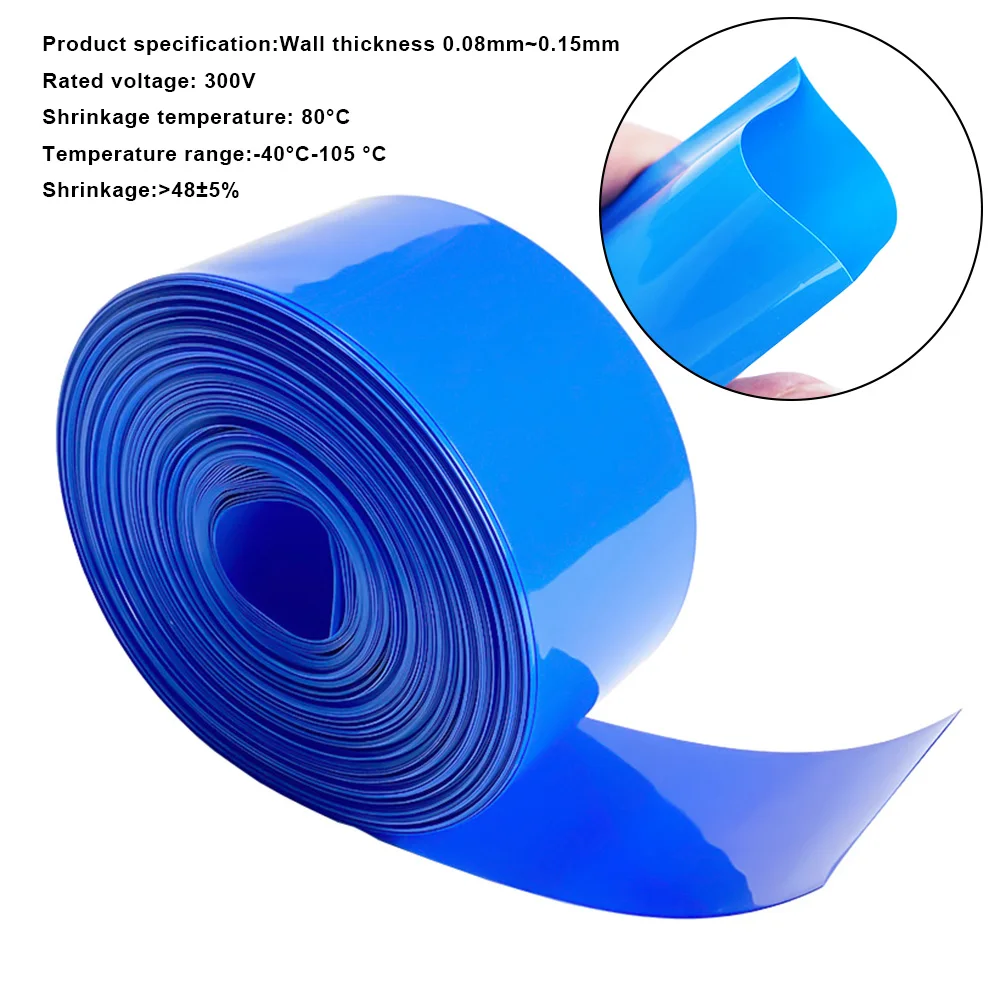 1m/pack PVC Heat Shrink Tube Blue Shrink Insulated Shrink Tubing For Production Of 18650 Battery Packs Cable Sleeve Multi Sizes