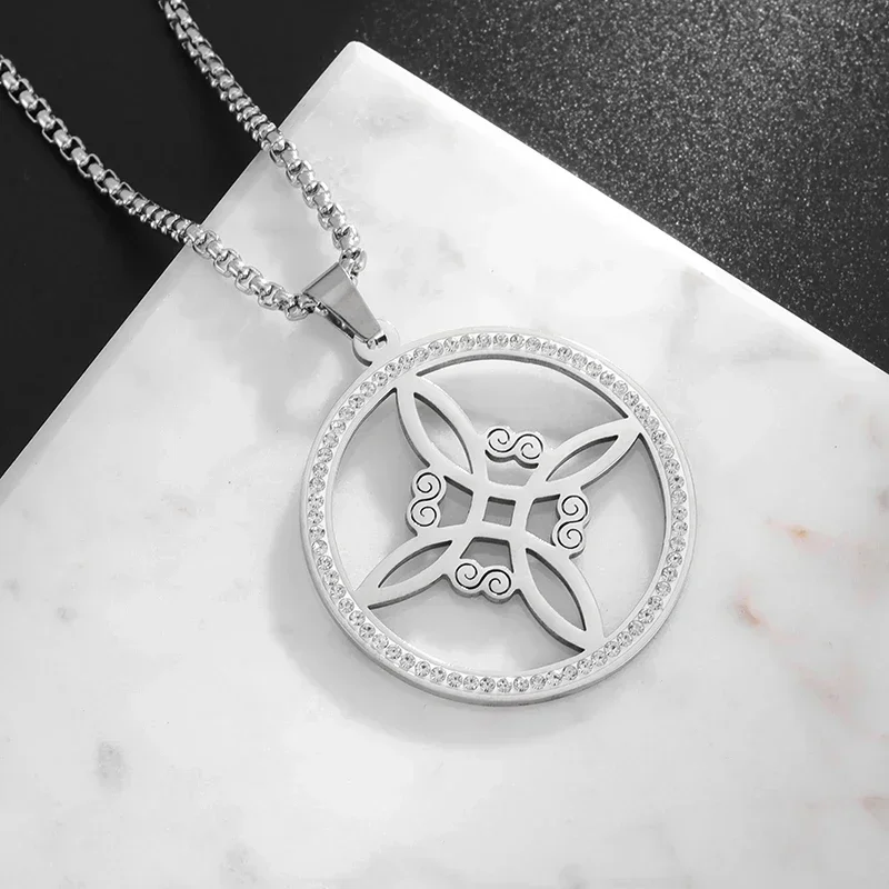 Stainless Steel Exquisite Zircon Witchcraft Witch\\\'s Knot Pendant Necklace for Men and Women Classic Lucky Amulet Jewelry