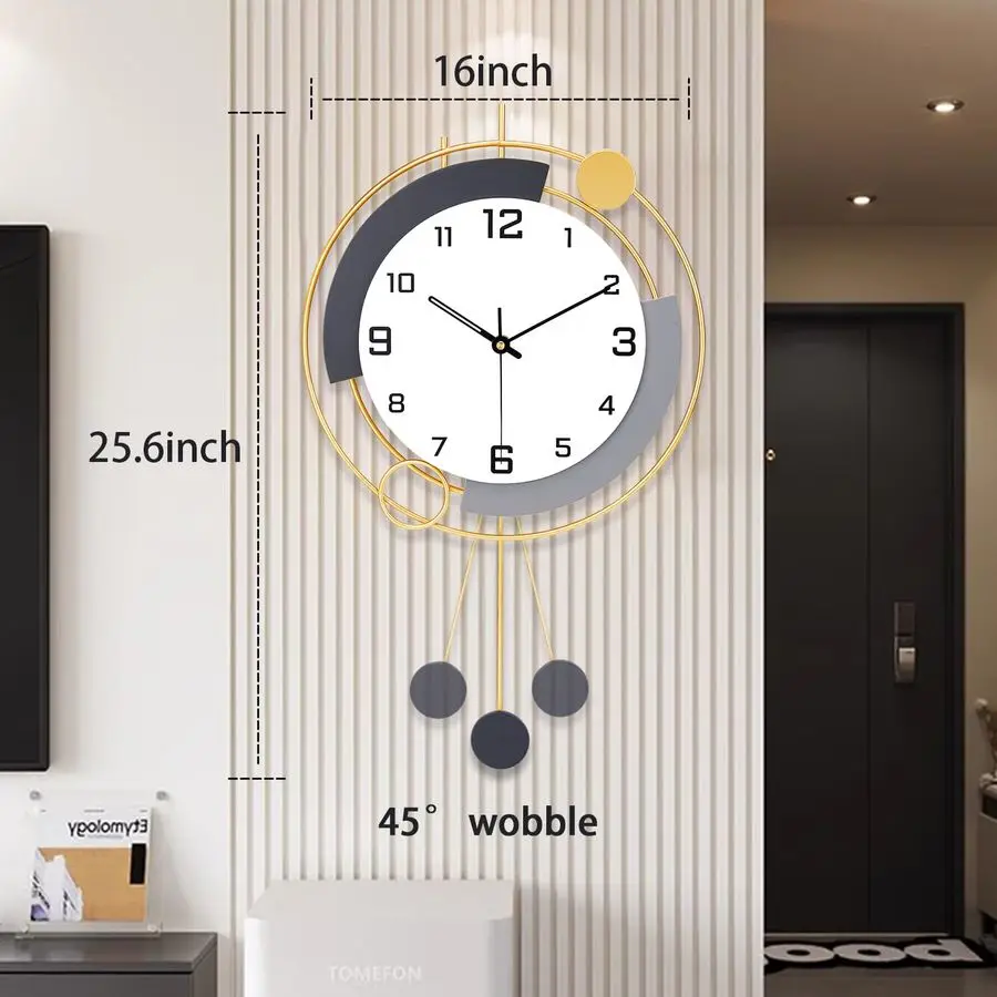 Horloges murales avec pendule, quartz de qualité silencieuse à piles, grande horloge murale pour salon, cuisine, maison, salle de bain, chambre à coucher