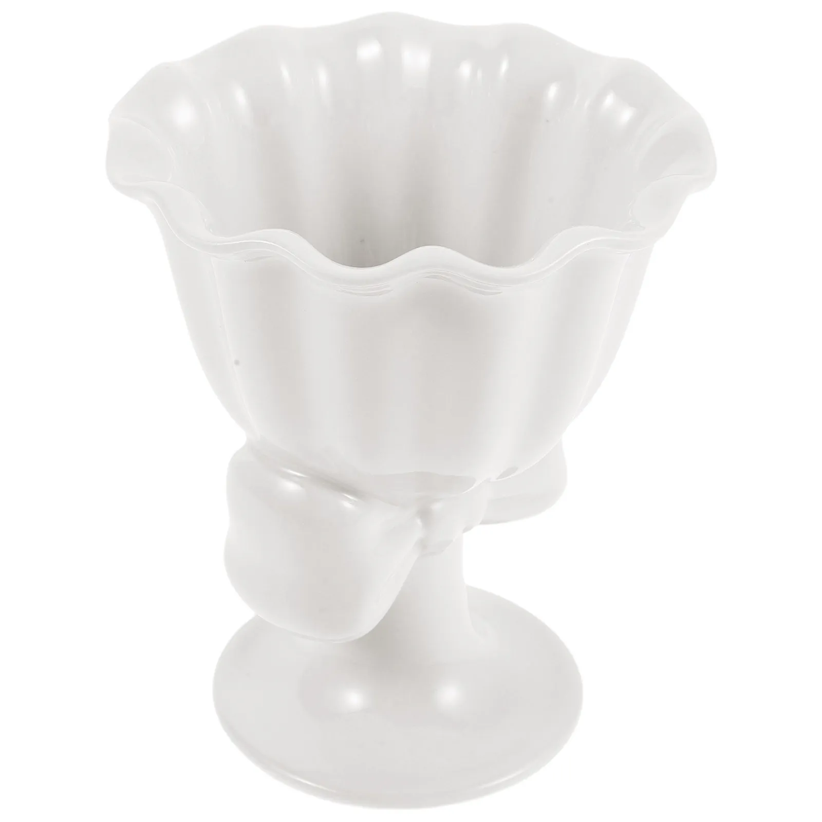 Ceramic Ice Cream Dessert Bowl Bowknot Design High Footed Pedestal Pudding Serving Cup Snack Bowl Yogurt Fruit Salad Mousse