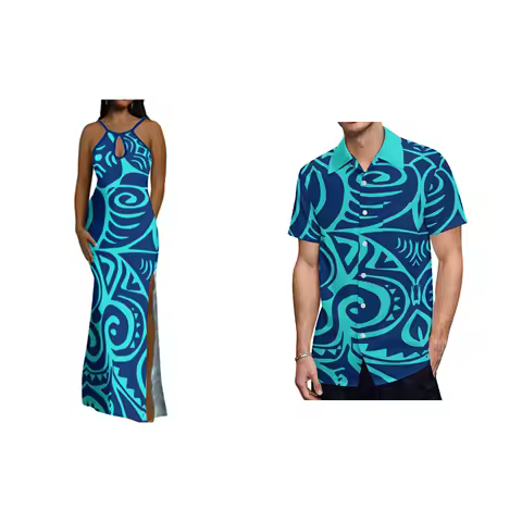 Customized on Demand Ladies Long Maxi Dress Samoan Polynesian Tribal Print Slit Sling Strap Gowns Sleeveless Evening Dress