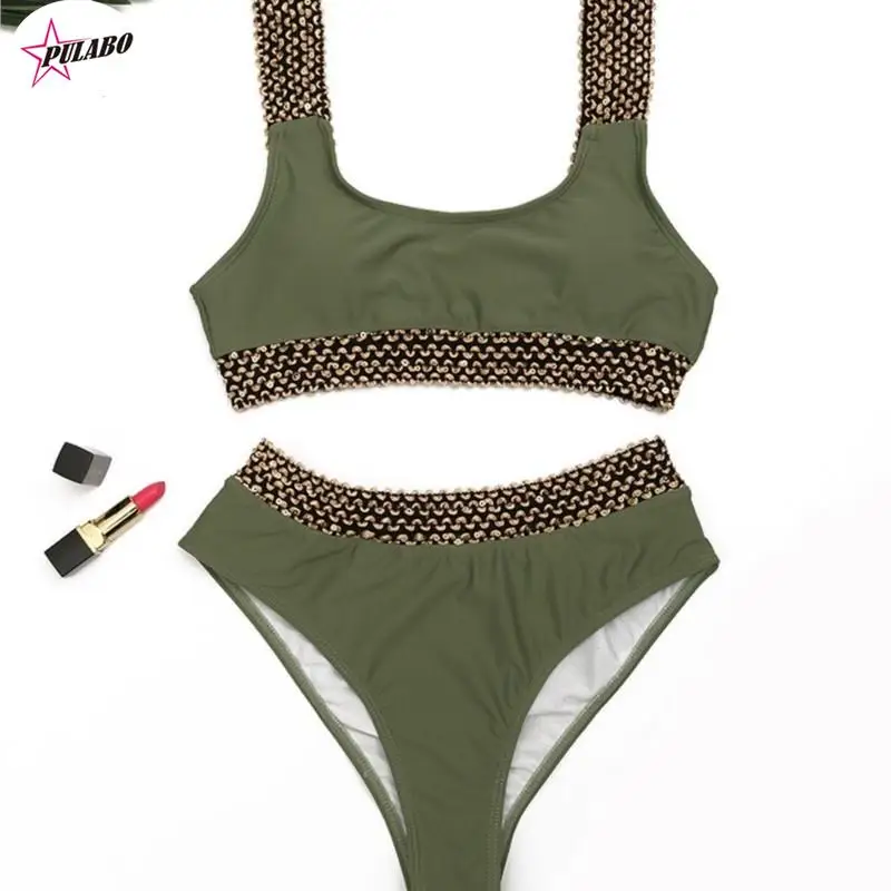 PULABO y2k Sexy Patchwork Bikini High Waist Swimsuit Female Swimwear Women Two Pieces Bikini Set Bathers Bathing Suit Swim Bath