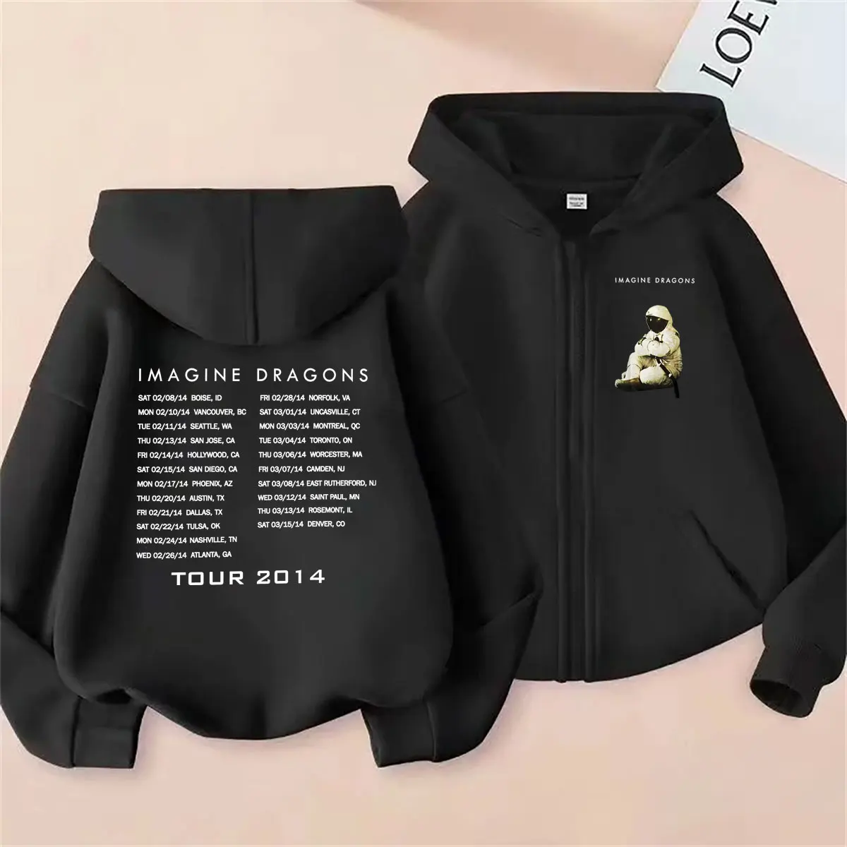 Rock Band Imagine Dragons Tour 2014 Zipper Hoodie Men Women Hip Hop Oversized Streetwear Unisex Casual Vintage Zip Up Hoodies