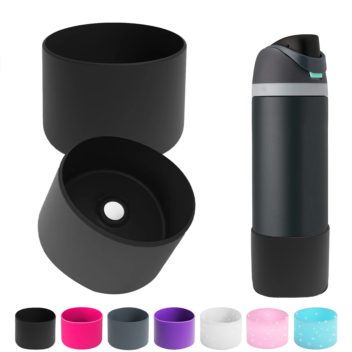 

New Coaster Silicone Water Bottle 14oz Solid Color Multiple Anti Slip Protection Cover Bottom Bumper Protector