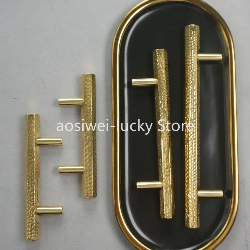Hexagonal Brass Handle Long Handmade Hammer Pattern Cabinet Handle High-end Cabinet Door Drawer Handle Home Decoration Hardware
