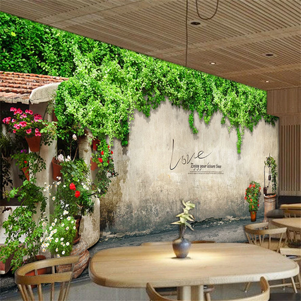 

Custom Fresh green plant wall leaves photo mural wallpapers for living room decoration bedroom wallpaper home decor Stickers