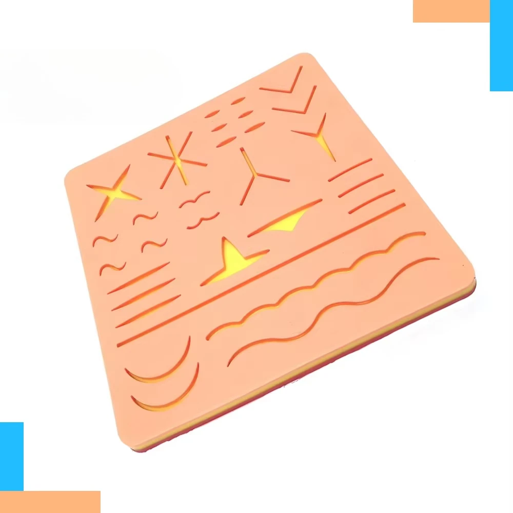 Reusable surgical suturing kit pad, silicone skin suture pad, medical practice trauma simulation wound training teaching model