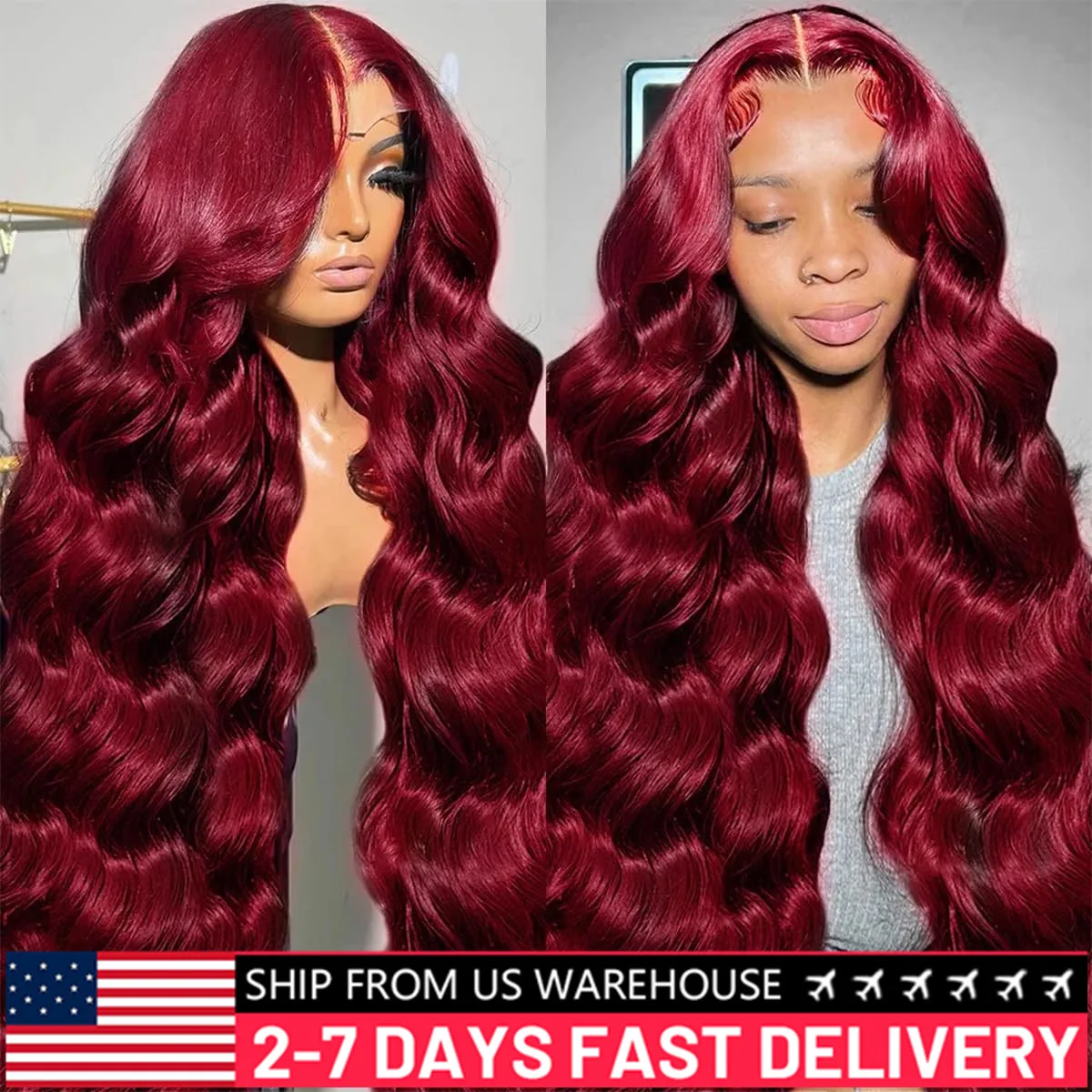 Burgundy 99J Body Wave 13x6 Lace Frontal Human Hair Wig Transparent Lace Frontal Wigs For Women Brazilian Red Colored Remy Wig