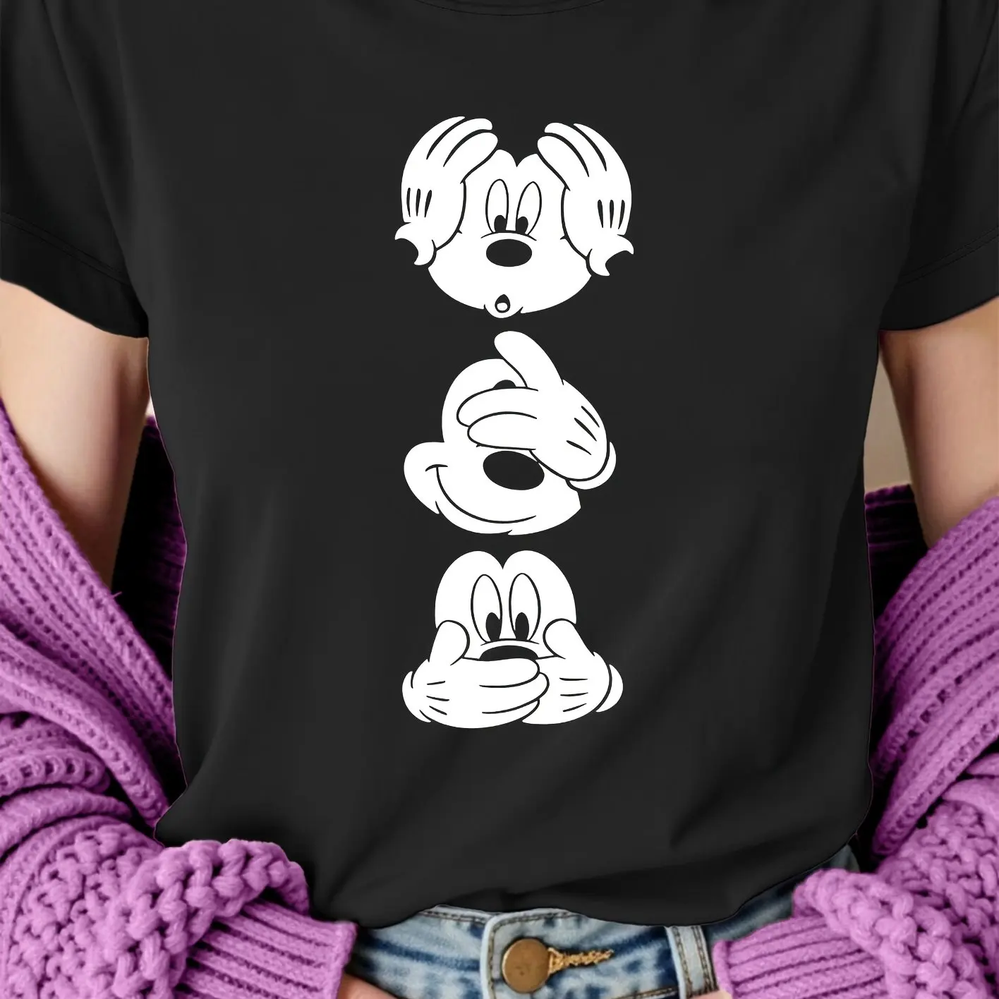 Koszulka Disney Myszka Miki Bawełniana Męska Damska Casualowa Modna Oversize Streetwear Luźna Krótki Rękaw Unisex Strój na Wydarzenie