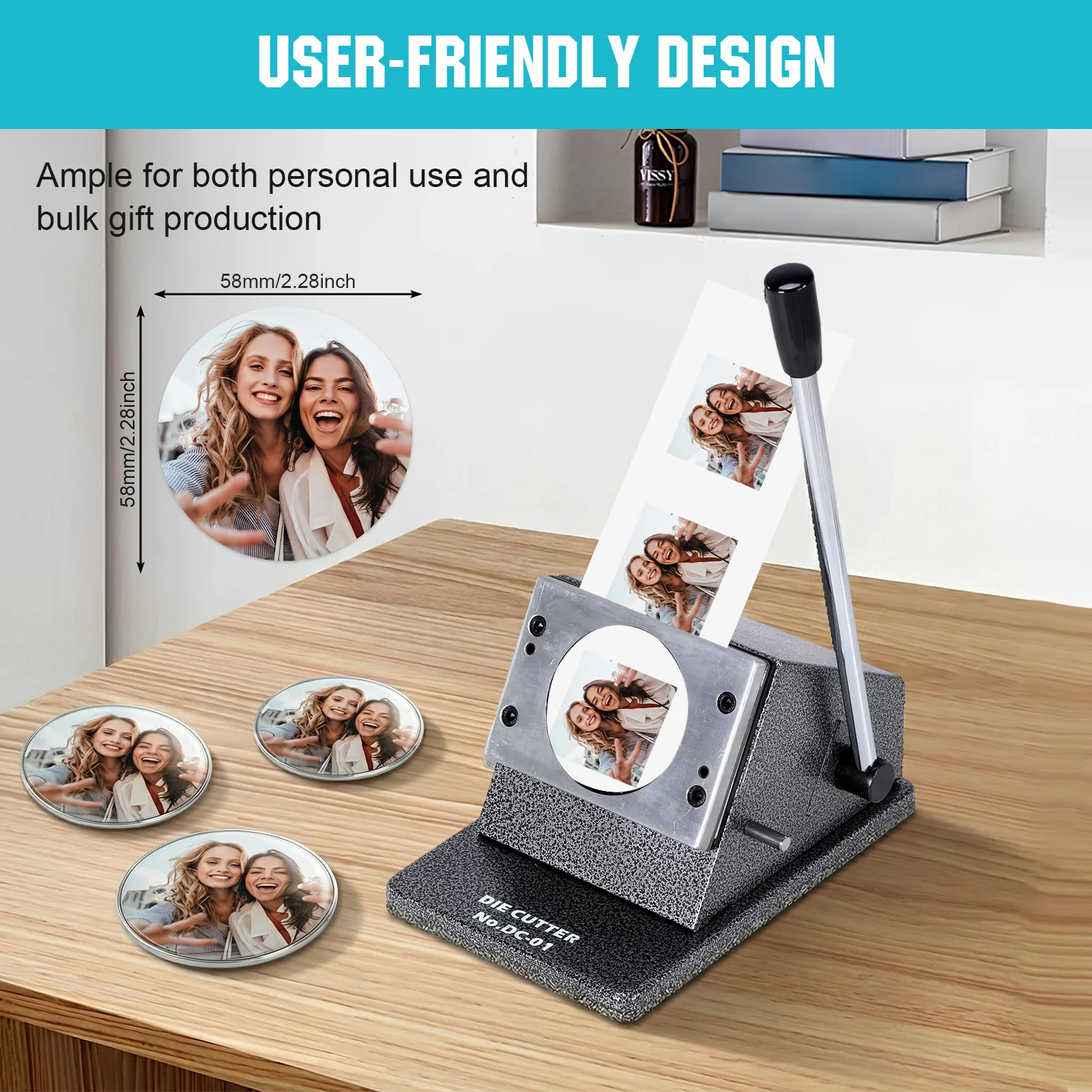 

DIY Photo Badge Pin and Fridge Magnet Maker 2.28x2.28in Round Machine with Paper Cutter 100pcs Material for Home School