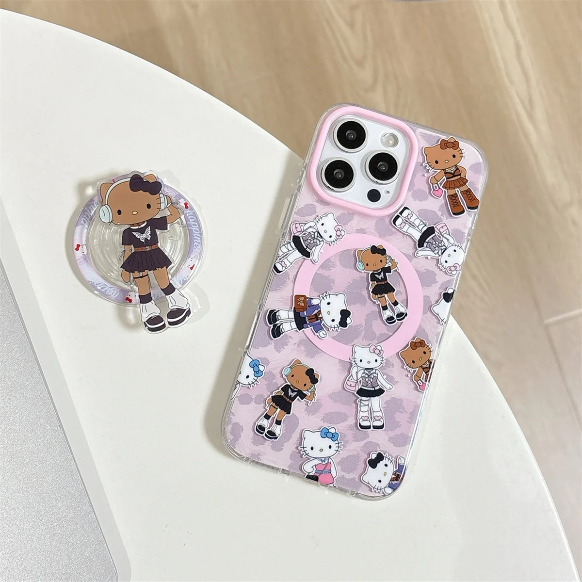 Moda bonito hello kitty suporte magnético caso de telefone para iphone 16 pro 15 14 pro max 15pro capa com suporte casos dos desenhos animados