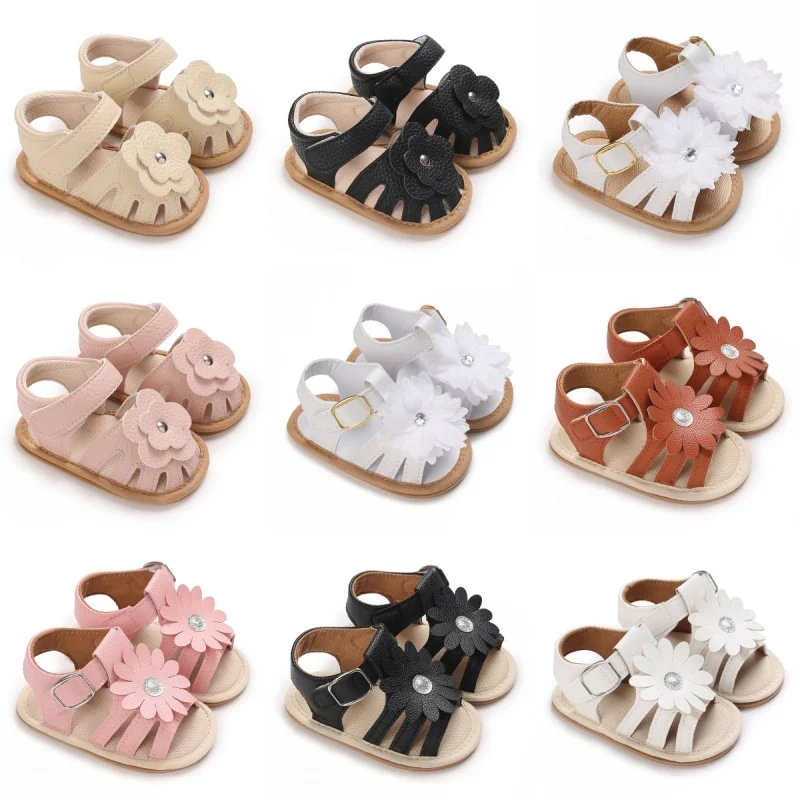 

New 0-18M Newborn Cute Flower Sandals for Girls Summer PU Soft Rubber Sole Anti slip Baby First Step Walking Shoes Baby Sandals