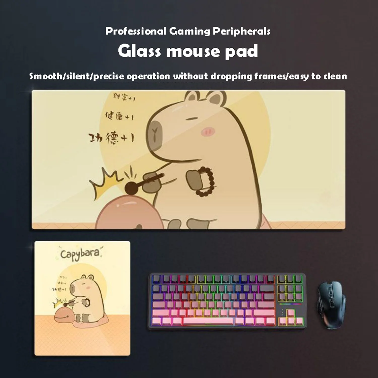 

Cute Capybara Glass Mousepad Sora Game Mouse Pad Customized Pattern Tempered Smooth Gaming Desk Mat Fps Esports Office Gaming