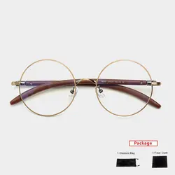 Mimiyou Alloy Round Eyewear Women Imitation Wood Computer Optical Glasses Men Myopia Eyeglasses Frame Brand Design Oculos
