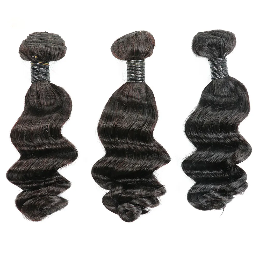 16 Inch Human Hair Bundles Loose Wave Bundles Brazilian Hair Weave Bundles Human Hair Natural Color Double Weft Hair Extensions