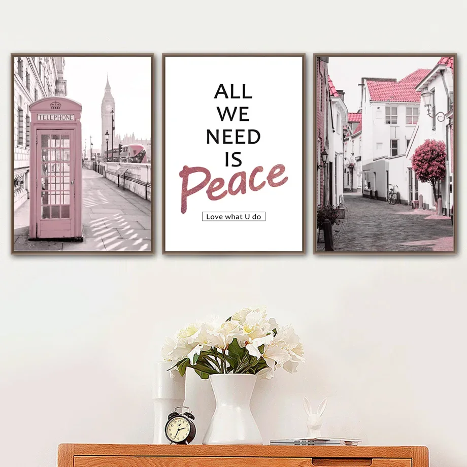 

Pink City Tram Flower Paris Tower Quotes Nordic Posters And Prints Wall Art Canvas Painting Wall Pictures For Living Room Decor