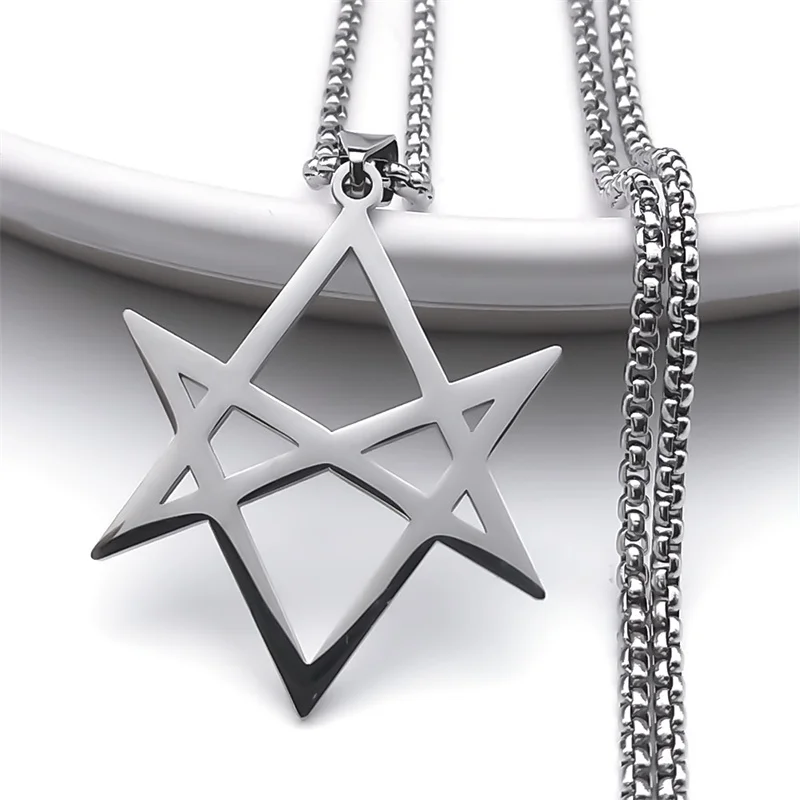 Unicursal Hexagram Stainless Steel Chain Necklaces for Women/Men Silver Color Pendant Necklace Jewelry collier femme N8536S03