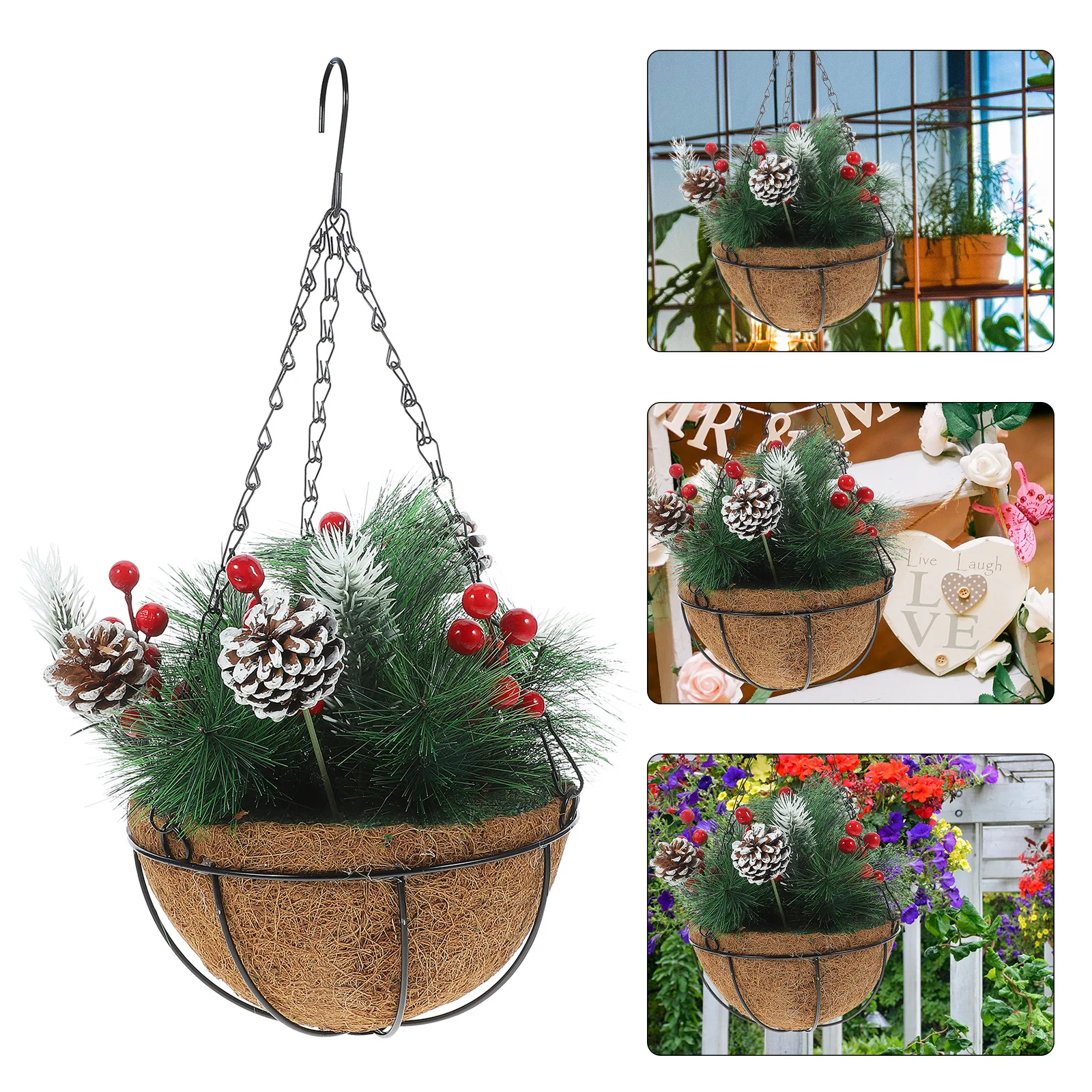

1Pcs Decorative Christmas Flower Basket Outdoor Hanging Ornament Xmas Festival Pendant with Exquisite Details for Seasonal