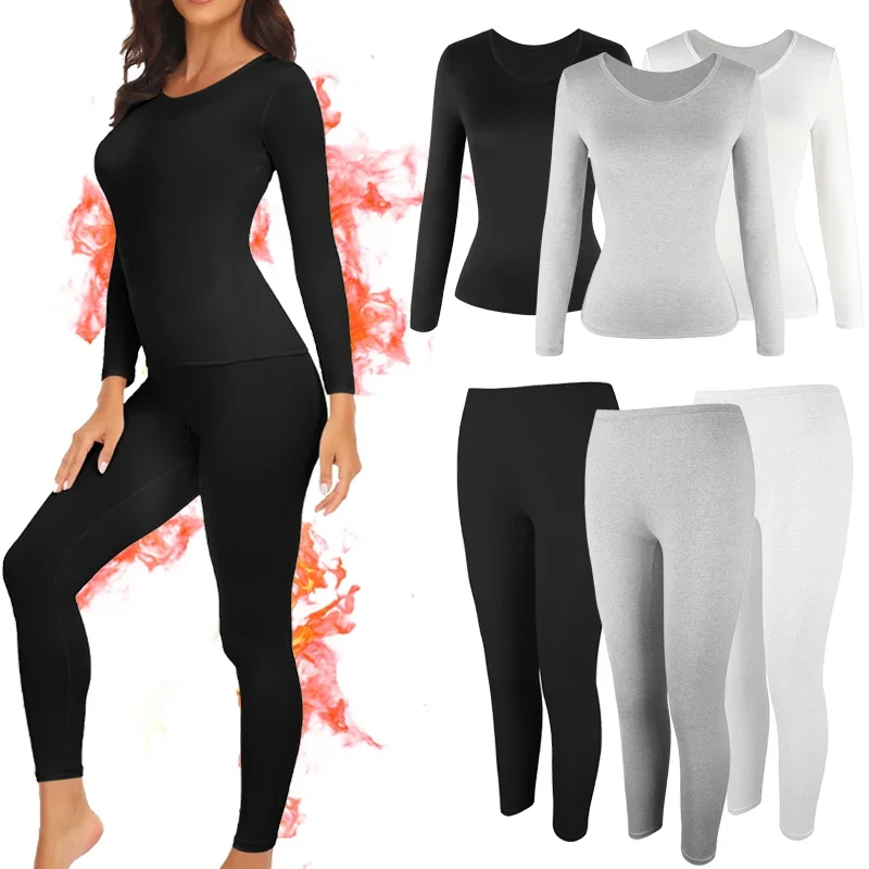 Thermal Underwear for Women Long Johns Set Cold Weather Autumn Winter Pajamas Top Bottom 2 Pieces Sets Shirts + Pants