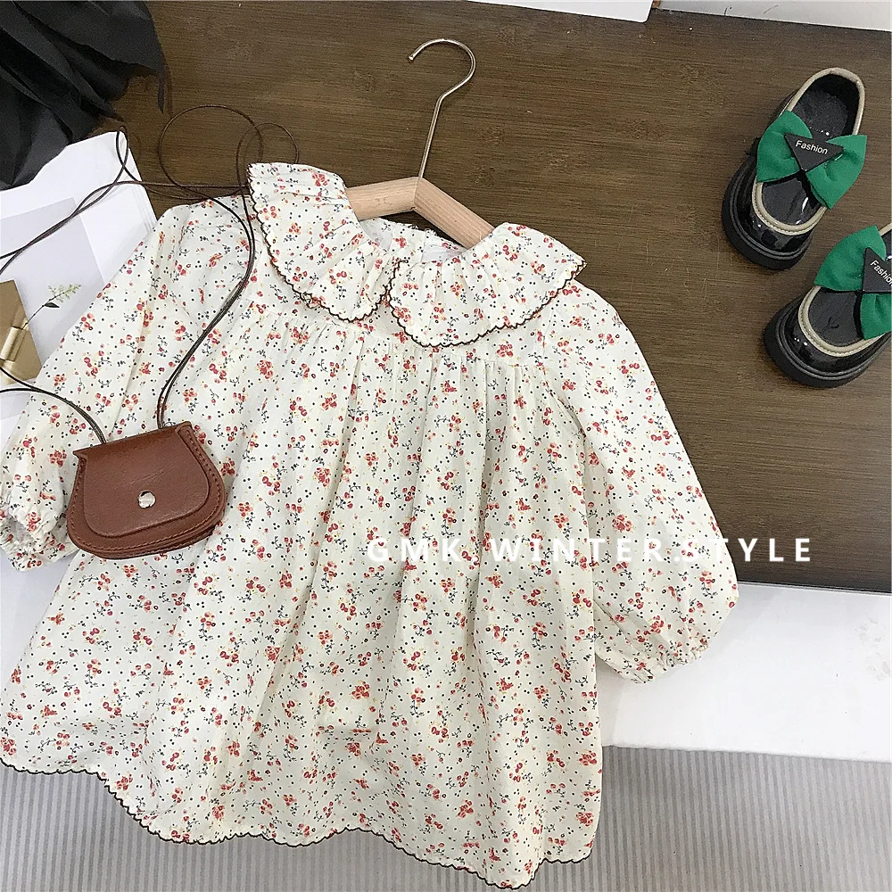 

Girls skirt spring and autumn new baby Korean foreign fashionable long-sleeved dress autumn floral dress cotton dress
