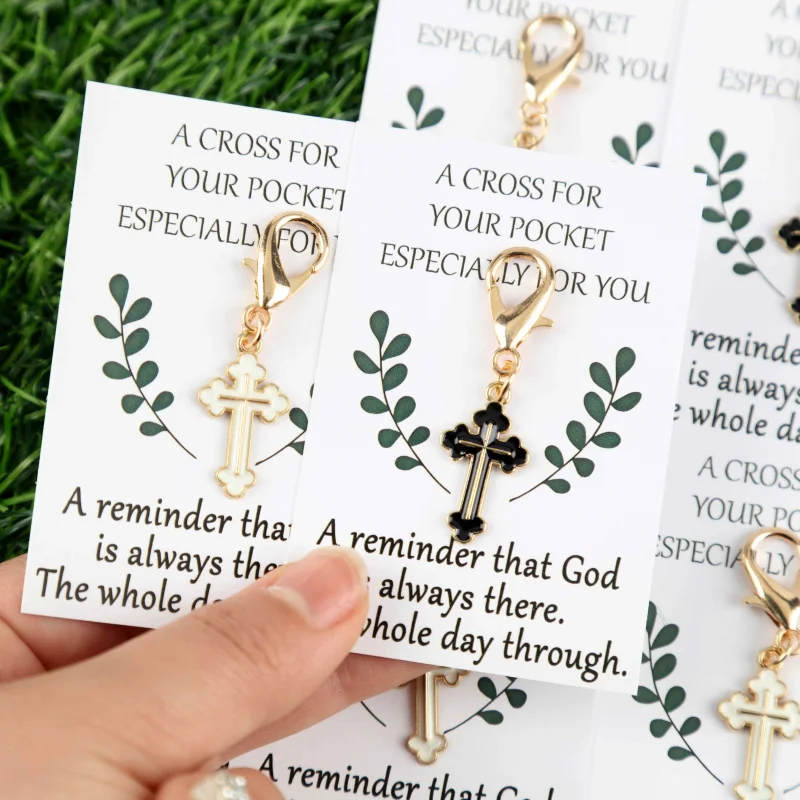 2D 3/6pcsBlack and white two-tone cross keychain set，It's a gift for the younger generation、A gift for the growth of faithful fr
