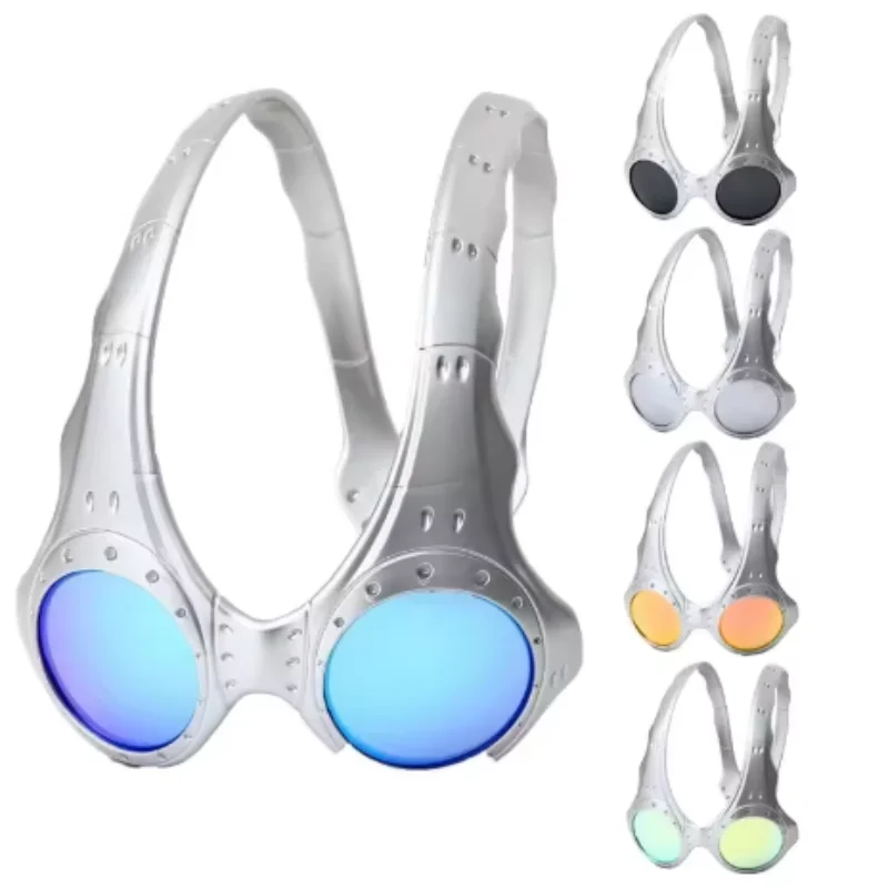 2025 New Opposite Sex Circular Sunglasses Men Women Technological Trend Men's Y2K Ppersonalized Driving Mirror Alien Goggles