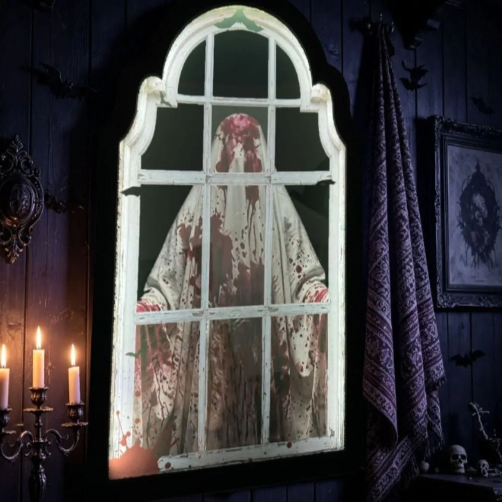 Light Up Ghost Wall Mirror Glowing Ghost Shaped Glowing Ghost Decor Battery Operated Ambient Lamp Halloween Wall Decor