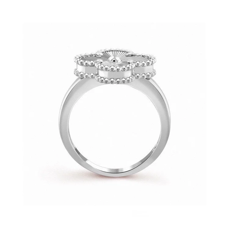 

Hot selling 925 sterling silver natural stone four leaf clover plant ring classic women fashion party jewelry gift