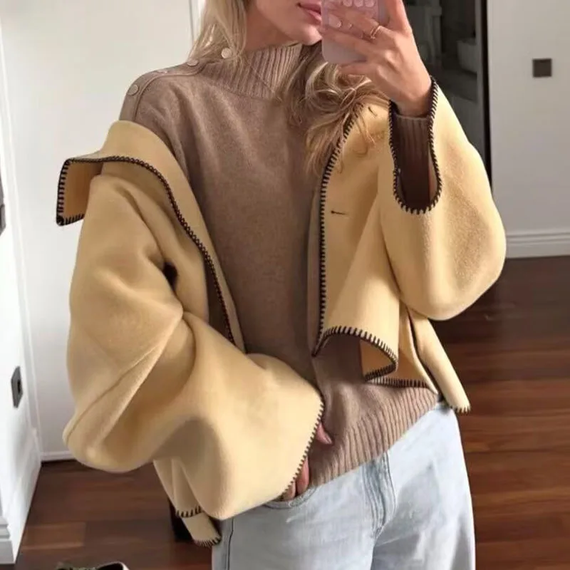 

Модная уличная верхняя одежда с карманами, осенне-зимняя женская однобортная куртка с воротником-стойкой, простое однотонное свободное пальто с длинными рукавами