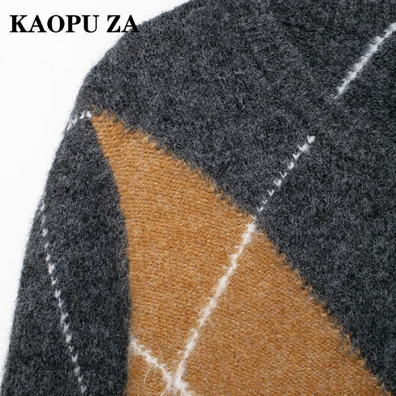 KAOPU ZA 2024 nuevo Otoño/Invierno mujer Casual suéter de punto con estampado de rayas moda femenina cuello redondo Top de punto de manga larga