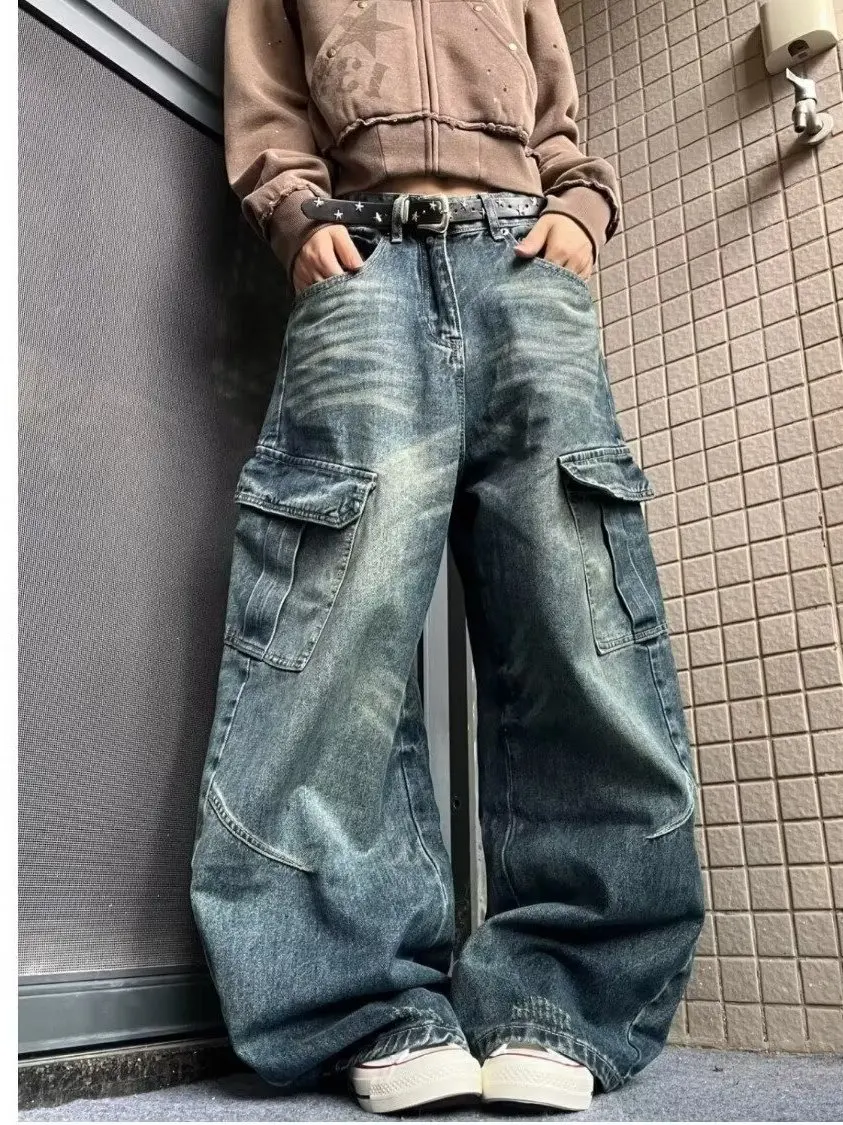 

Винтажные американские джинсы унисекс Waed в стиле High Street, повседневные широкие брюки свободного кроя для работы, со средней посадкой на талии