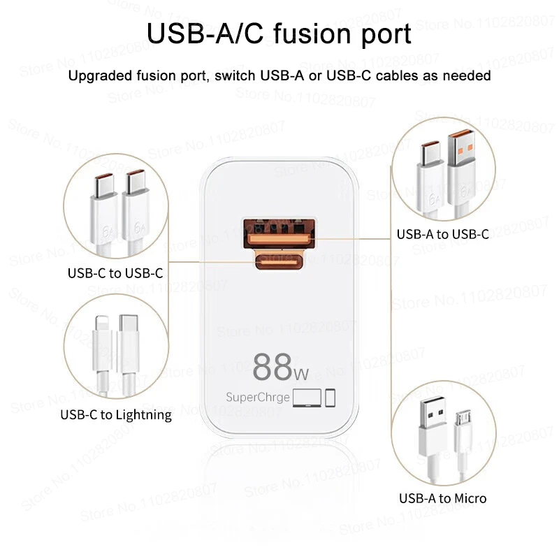 Original 88W Dual Ports Charger SuperCharge For HUAWEI P60 Honor 400 200 Magic 7 6 Pro 6A Type C Cable USB A C PD Power Adapter - náhled 4