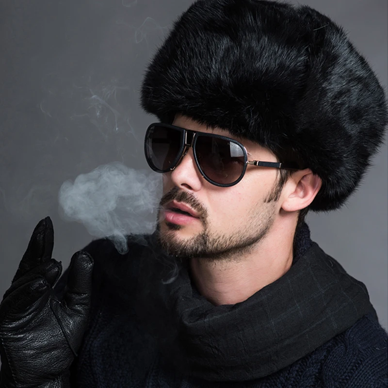 Men Bomber Hat Warm Thicken Faux Fur Earflap Russian Caps Male Leifeng Windproof Snow Ski Hat Black Brown Fashion Outdoor