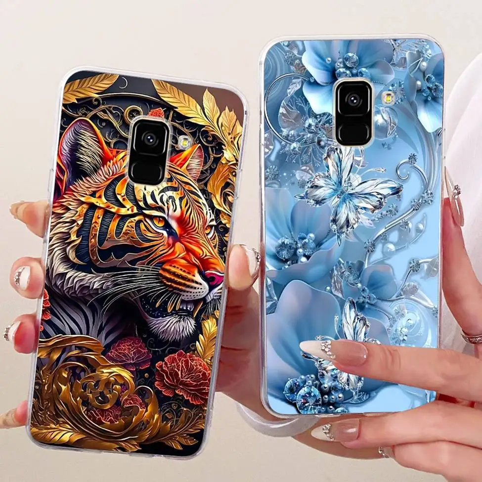 Clear Case For Samsung A8 2018 Cover Luxury Flowers Cute Painted Soft Casing For Samsung Galaxy A8 2018 A530F A530S A530N A530W