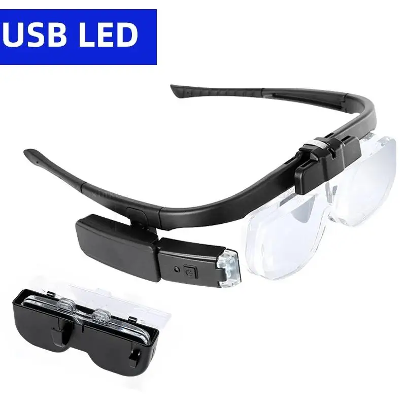 Headband Loupe Illuminated Magnifier USB Rechargeable Electronic Professional Increase Loupes Binocular Glasses for Reading