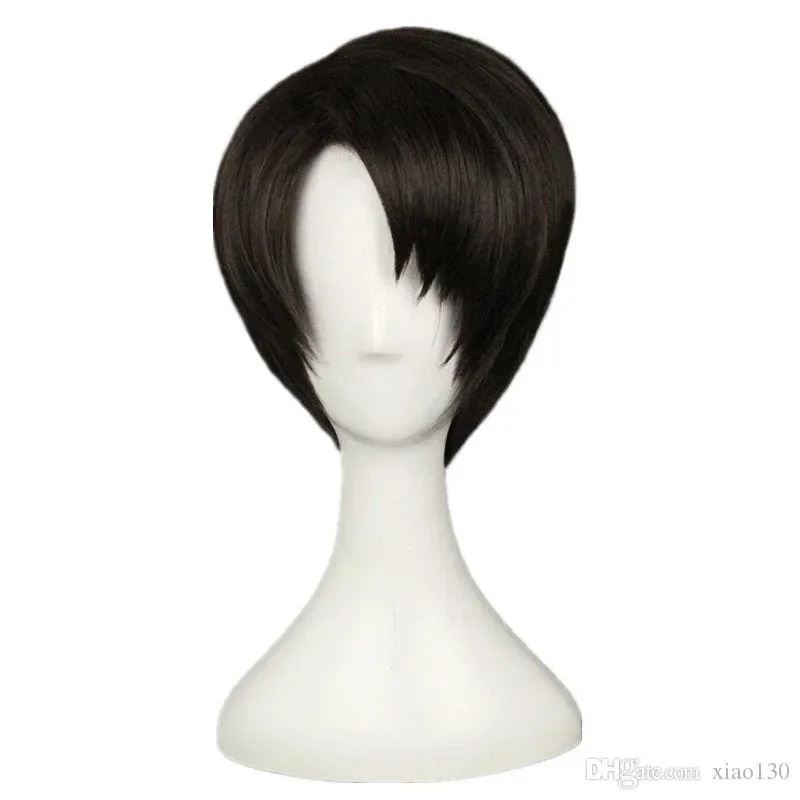 Anime Atta on Titan Levi Aerman Wig rambut Cosplay pendek campuran coklat tua