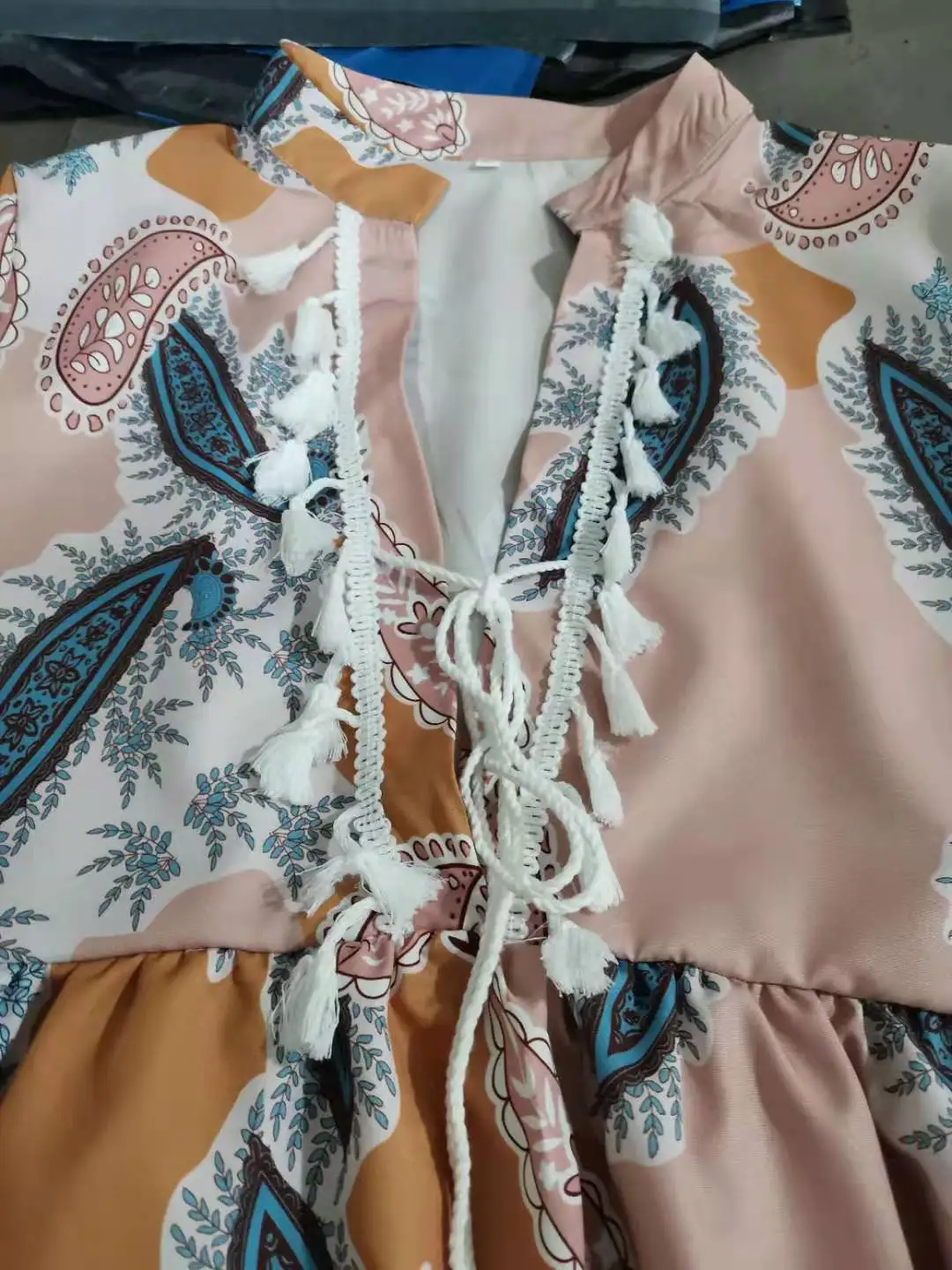 2024 nadruk geometryczny dekoracja z frędzlami sukienka z dzwoneczkami kobiety eleganckie letnie wakacje na plaży Boho letnia słodka sukienka Boho