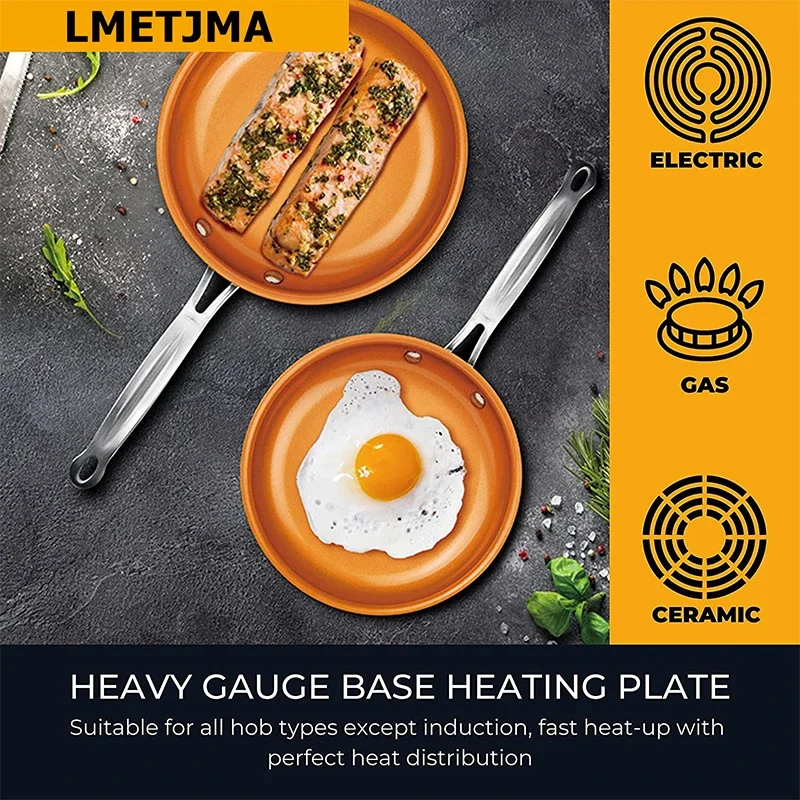 

LMETJMA Frying Pan Nonstick 20 24 28cm Frying Pan with Ceramic Titanium Coating Round Copper Egg Pan Kitchen Cookware