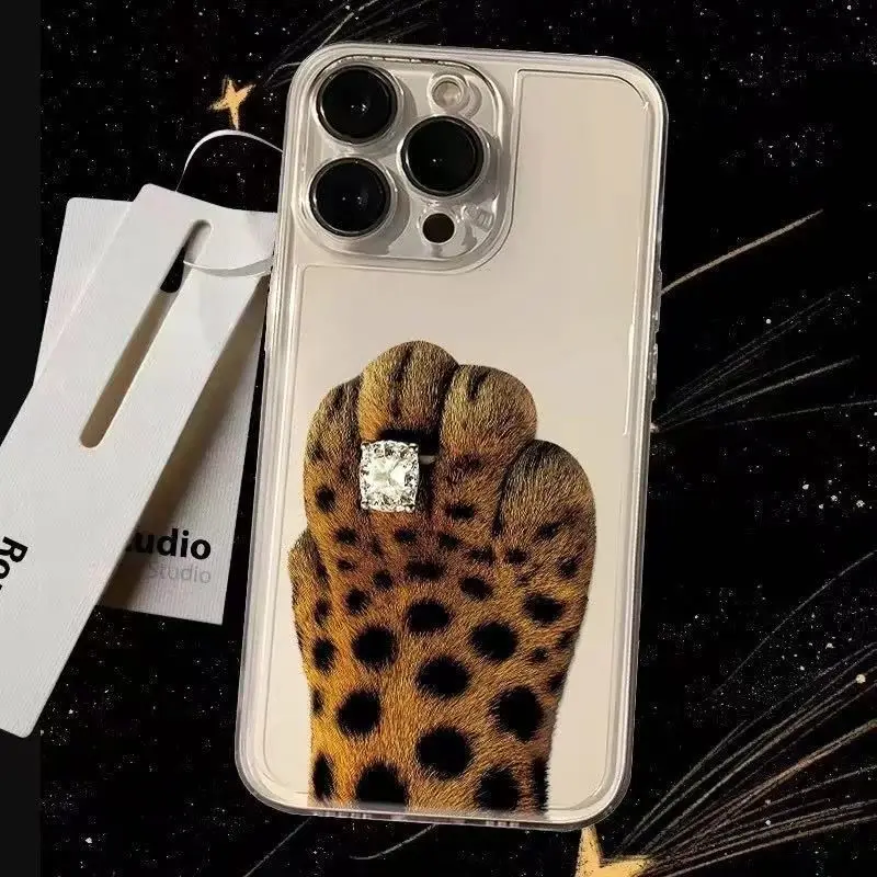 

Funny Diamond Ring Leopard Hand Phone Case For Samsung Galaxy S23 S24 S22 S25 Ultra Plus Cover For Galaxy S24+ S23+ S22+ S25+