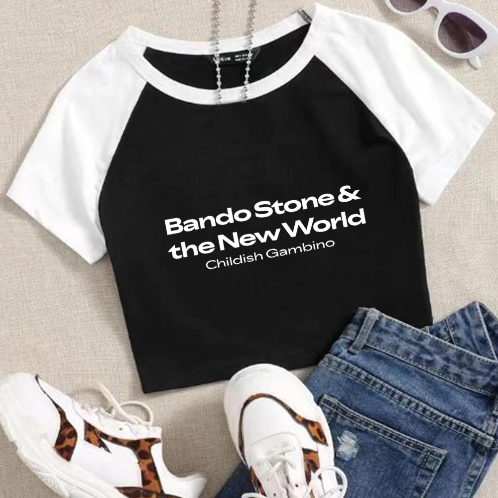 Childish Gambino Bando Stone and The New World 2024 Girls Fashion Crop Tops Fans Gift T-Shirt Super-short O-Neck Short Sleeves