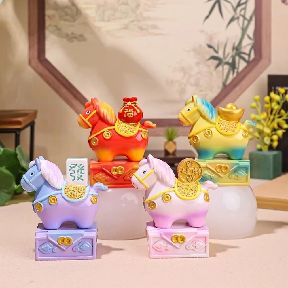 

Resin Cartoon Horse Statue Seal Shape Decorative Horse Mascot Blessing Zodiac Horse Figurines Home Decoration Ornament