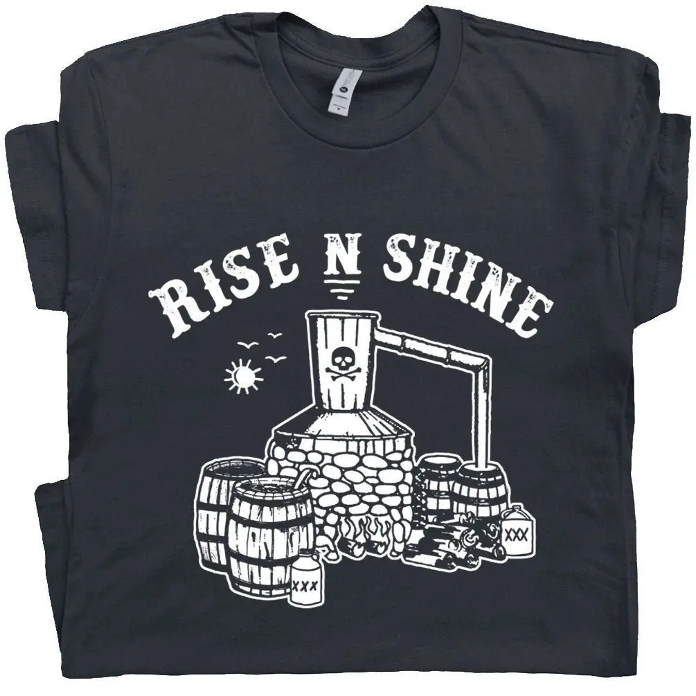 Moonshine T Shirt Moonshiner Still Rise and Shine Tee Popcorn Sutton Whisky Jug Cool Bluegrass T Shirt