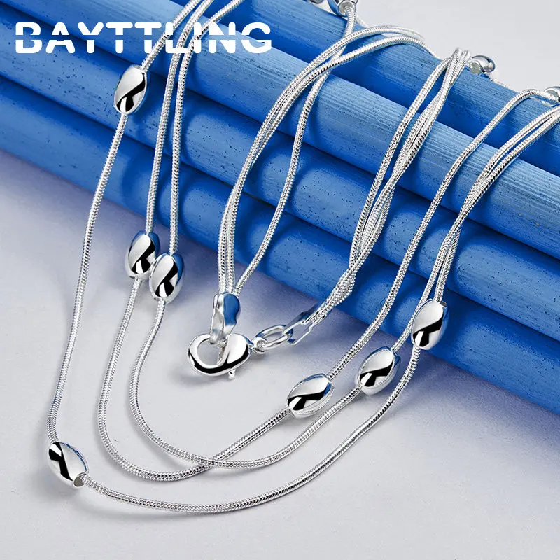 925 Sterling Silver 18 Inches Charm Beads Snake Chain Necklace Men Women Fashion Wedding Engagement Jewelry Party Favors