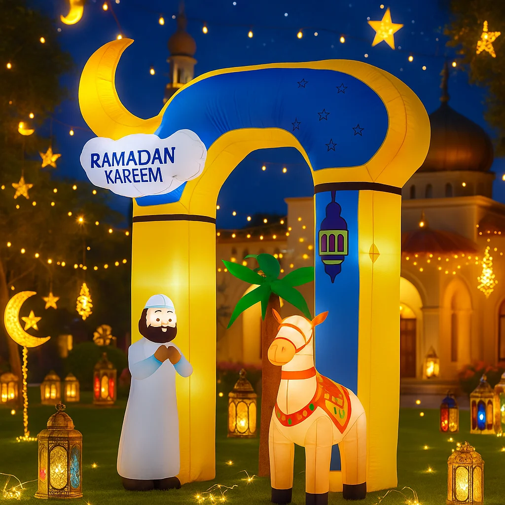 ซุ้มประตูเป่าลมตกแต่งเทศกาลอีดและรอมฎอนสำหรับชาวมุสลิม ขนาด 3.1 เมตร/10 ฟุต ของตกแต่งสวนแบบ DIY พร้อมไฟ LED ของขวัญสำหรับเทศกาล