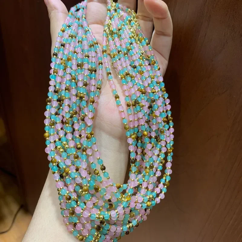 Beaded Necklace Spring Macaron Mixed Color Accessories Wholesale White Fresh Powder Crystal Green Chalcedony Tiger's Eye