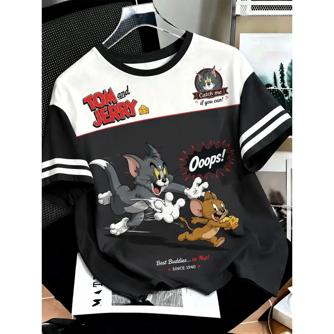 Camiseta divertida con diseño retro de Tom y Jerry, estampada en 3D, ropa familiar, ideal para el otoño, para adultos y niños, para viajes, actividades de ocio y para lucir un estilo moderno.