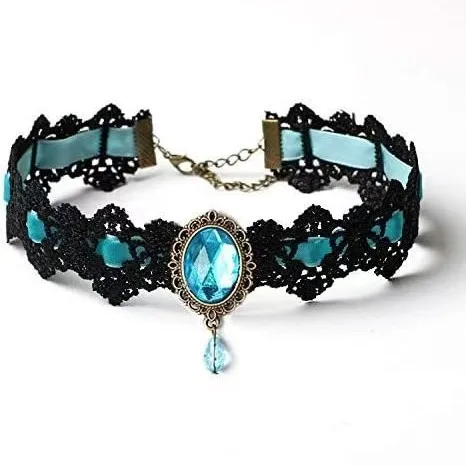 الدانتيل قلادة القوطية المختنق كريستال حجر الراين الأسود هالوين قلادة هدية #3