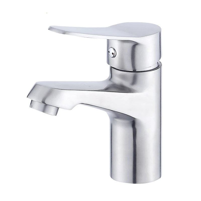 

1PC 304 Stainless Steel Basin Faucet Brushed Single Hole Hot And Cold Water Bathroom Washbasin Mixed Tap Deck Mount