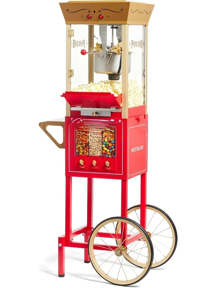 

Профессиональная тележка для попкорна на 8 унций делает до 32 чашек, диспенсер для трех конфетов и ядер, также для орехов, C